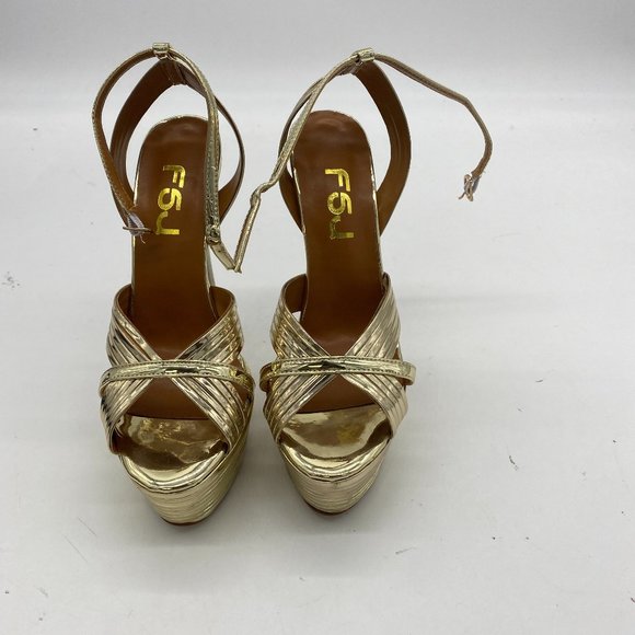 FSJ Shoes - FSJ gold peep toe platform stilettos heels pumps sandals ankle strap
